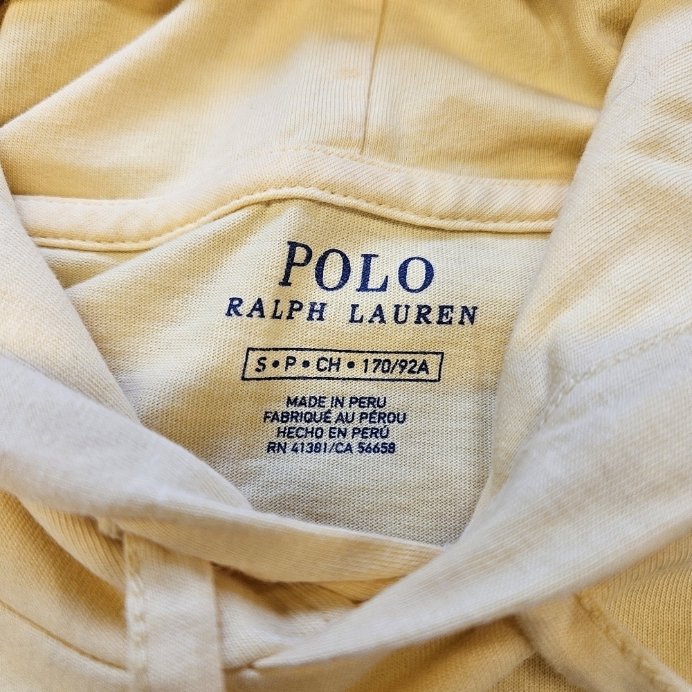 Polo Ralph Lauren Shirt Mens Small Yellow Hooded Big Pony Long Sleeve Spell Out - Picture 6 of 9
